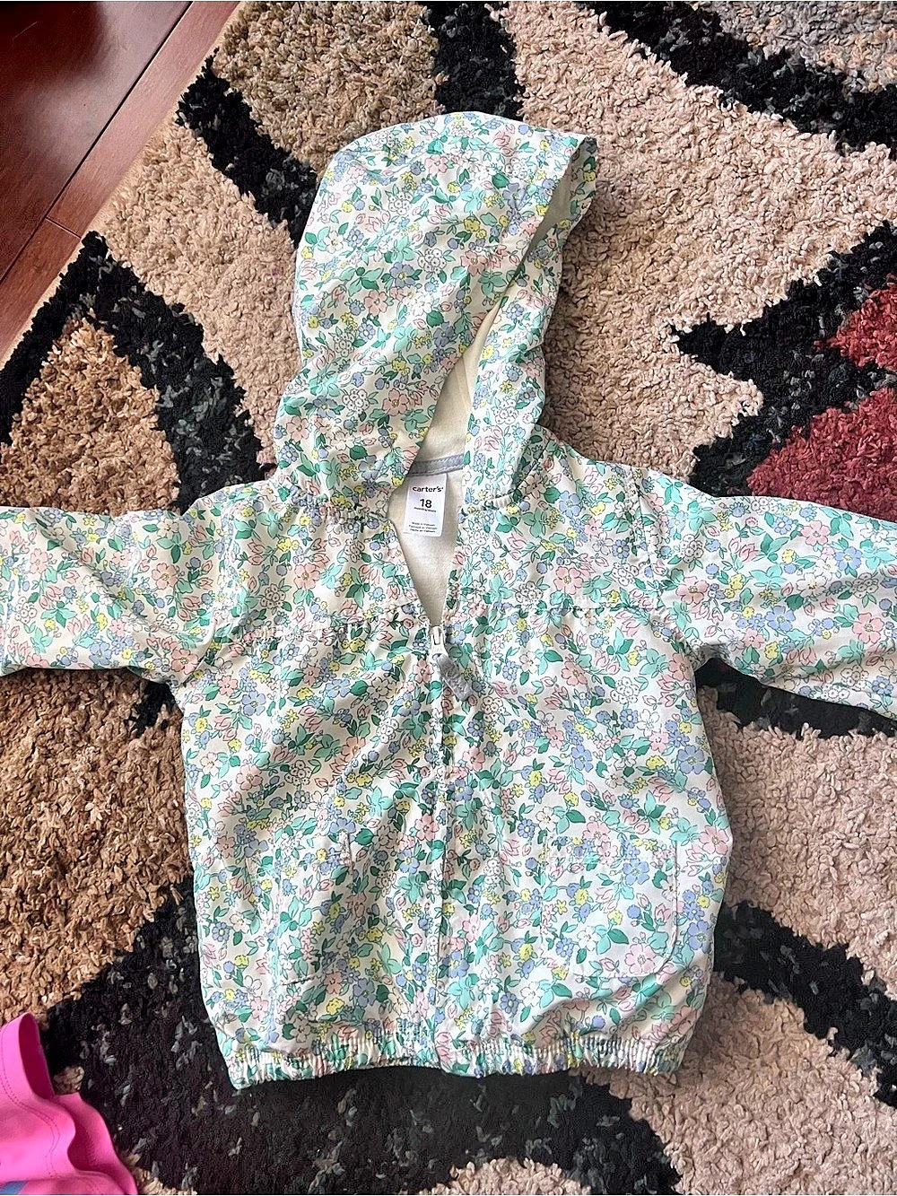 Carter's Girls Floral Rain Jacket Green & Pink Size 18 months